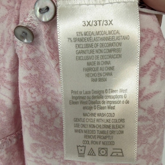 Eileen West Womens 3X Nightgown Pink White Floral Roses Modal Knit Long Sleeve - Picture 6 of 6